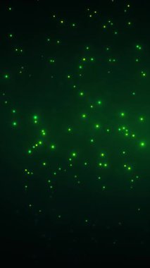 Arka planda parlayan yeşil parçacıklar, gelecekteki etki, dikey arkaplan