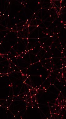 Soyut kırmızı parlayan bağlantılar, pleksus arkaplanı, gelecekteki veri akışı