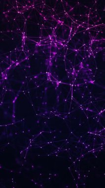 Mor parlak çizgiler ve parçacıklar dijital ağ oluşturuyorlar, 4k kalitesinde hareket arkaplanı
