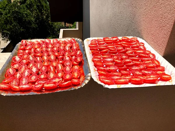 Tradição Cortar Secar Sol Tomates Puglia Sul Itália — Fotografia de Stock