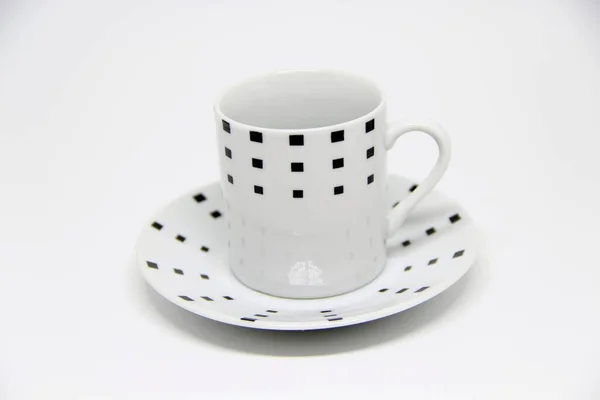 Vista Tazza Piattino Sfondo Bianco — Foto Stock