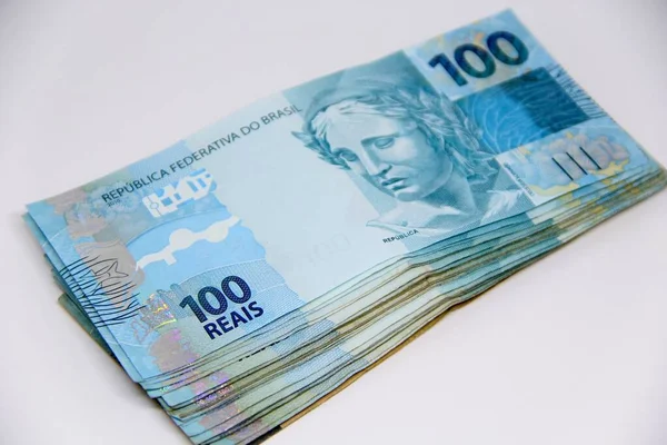 Brazilské Peníze Zblízka Pohled — Stock fotografie