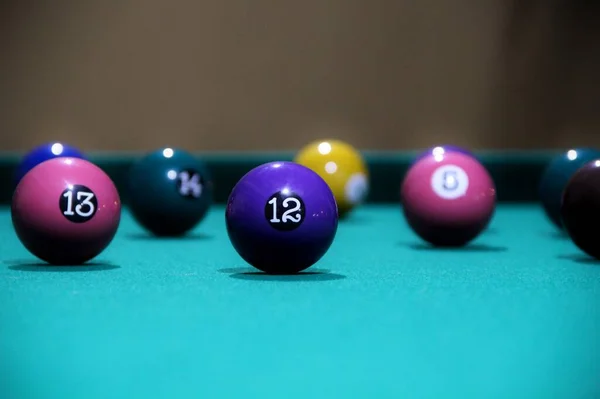 Closeup View Billiard Balls Playing Table — Stock Photo, Image