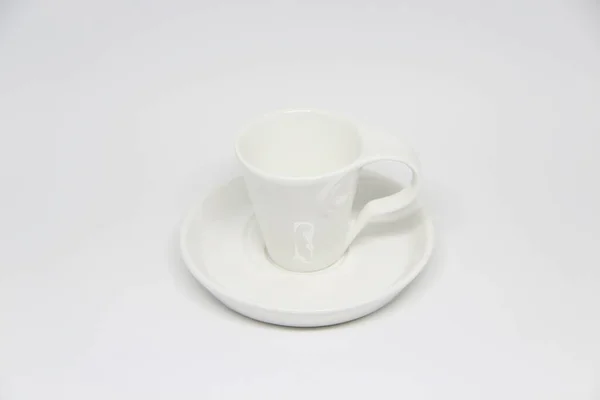 Vue Tasse Soucoupe Sur Fond Blanc — Photo