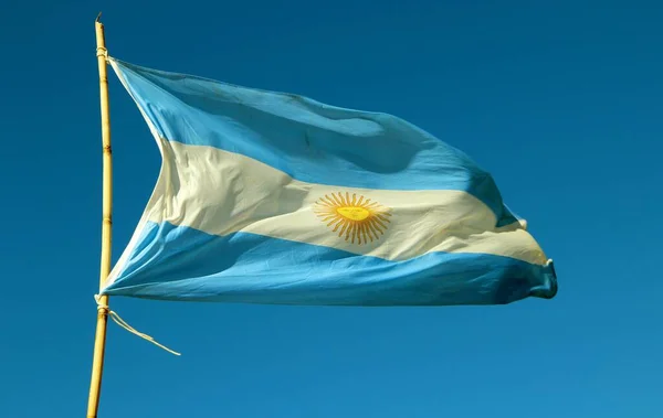 Argentinsk Flagga Vinden Den Blå Himlen — Stockfoto