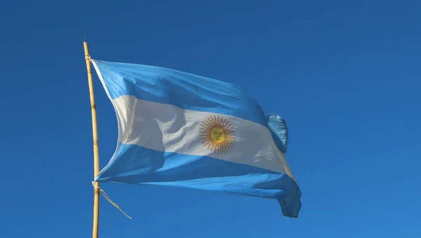 Argentinsk Flagga Vinden Den Blå Himlen — Stockfoto