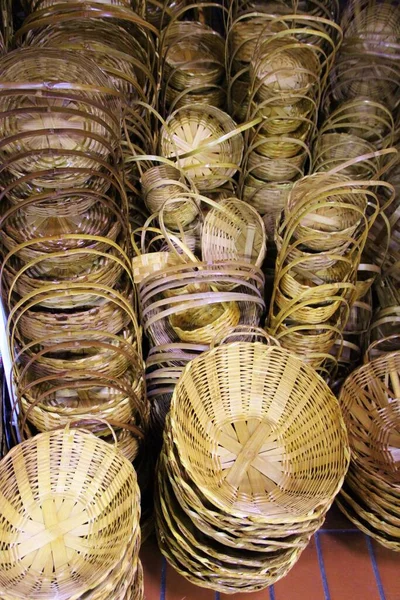 View of the wicker baskets of vines on market