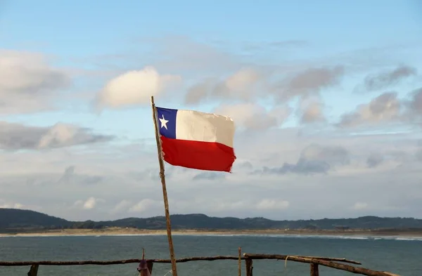 Bandera Chile Contra Fondo Del Cielo — Foto de Stock