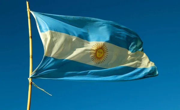 Bandera Argentina Viento Cielo Azul —  Fotos de Stock