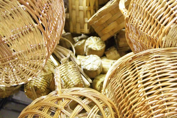View of the wicker baskets of vines on market