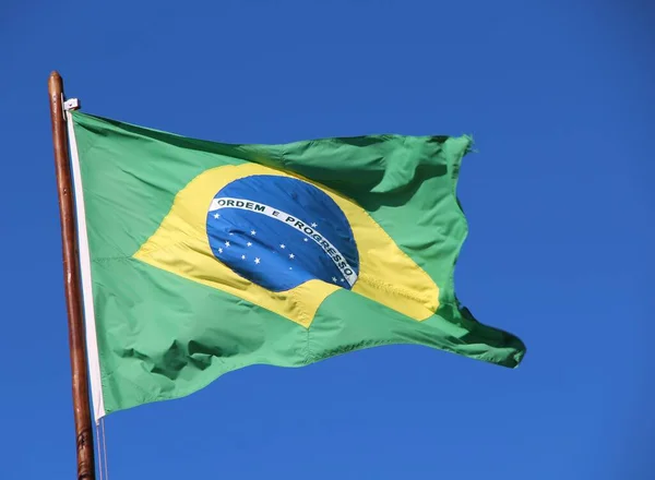 Brazilian Flag Mast Sky Background — Stock Photo, Image