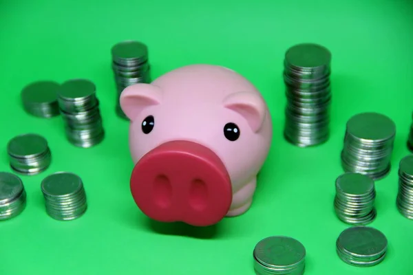 Cerdo Monedas Ahorrando Dinero Concepto —  Fotos de Stock