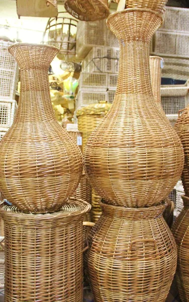 View of the wicker baskets of vines on market