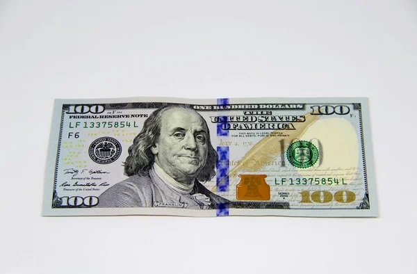 Amerikanischer Hundert Dollar Schein Auf Weißem Hintergrund — Stockfoto