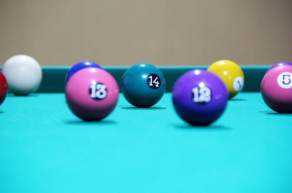 Closeup View Billiard Balls Playing Table — Stock Photo, Image