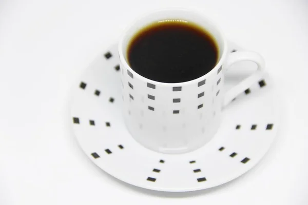 Vue Une Tasse Café Pleine Sur Une Soucoupe Fond Blanc — Photo