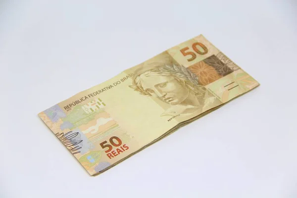 Brazilské Peníze Zblízka Pohled — Stock fotografie