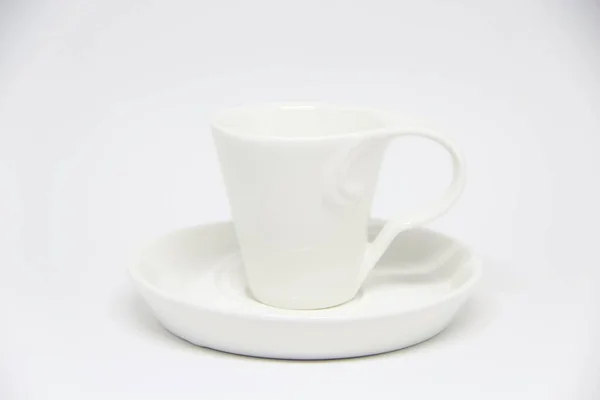 Vue Tasse Soucoupe Sur Fond Blanc — Photo