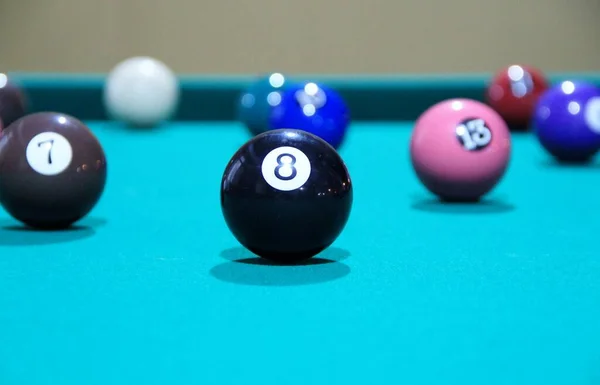 Closeup View Billiard Balls Playing Table — 스톡 사진