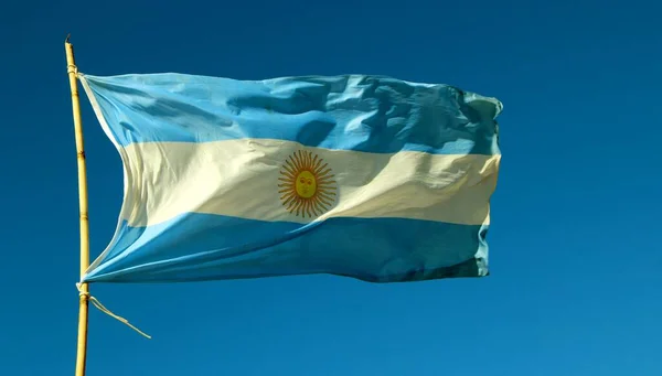 Argentinsk Flagga Vinden Den Blå Himlen — Stockfoto