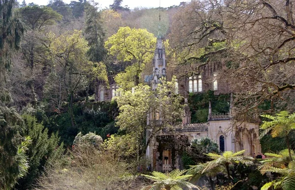Mimari manzara, binaların cepheleri, ve saray kompleksinin bahçesi Quinta da Regaleira, Sintra, Portekiz