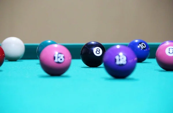 Closeup View Billiard Balls Playing Table — 스톡 사진