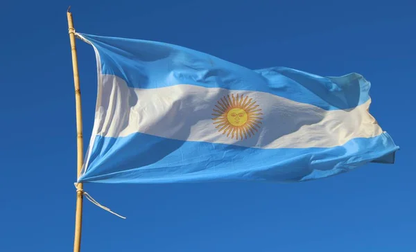 Bandera Argentina Viento Cielo Azul —  Fotos de Stock