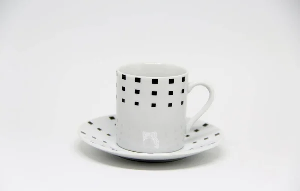 Vista Tazza Piattino Sfondo Bianco — Foto Stock