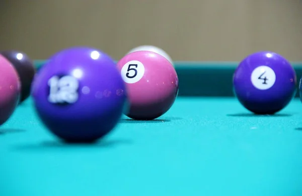 Closeup View Billiard Balls Playing Table — Stock Photo, Image