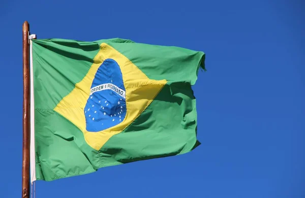 Brazilian Flag Mast Sky Background — Stock Photo, Image