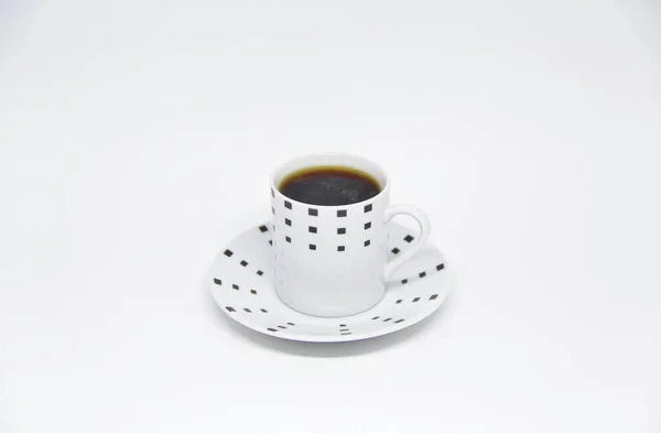 Вид Полной Чашки Кофе Блюдце Белом Фоне — стоковое фото