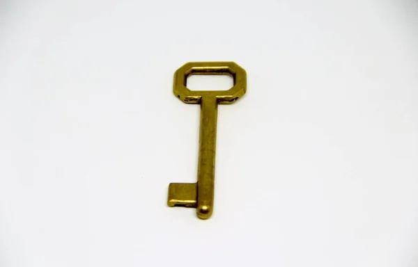 Metal Gold Key Isolated White Background — Stock Photo, Image