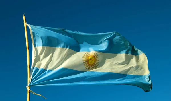 Bandera Argentina Viento Cielo Azul — Foto de Stock