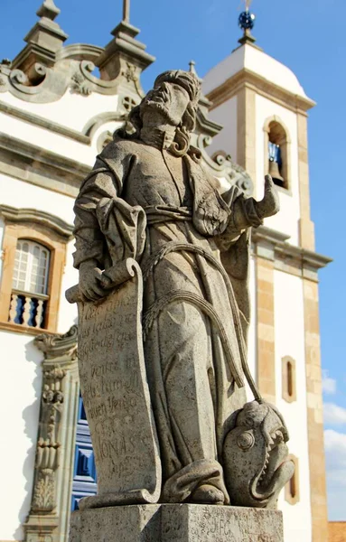 Blick Auf Verschiedene Statuen Christlicher Propheten Bon Jesus Matosinhos Rokokokirche — Stockfoto