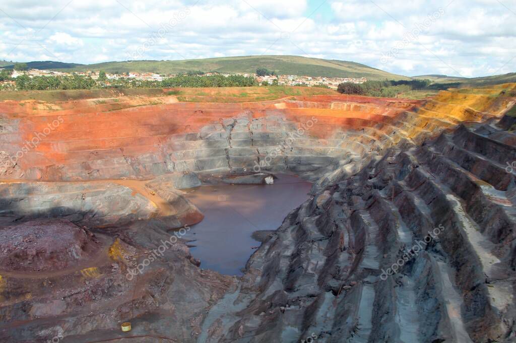 Aerial  view of quarry where mining iron, Brazil