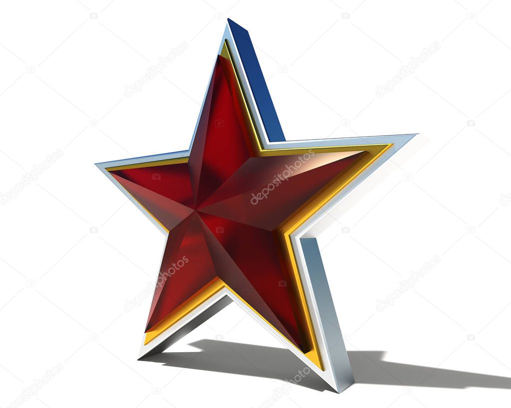 Red ruby star metal base on a white background.