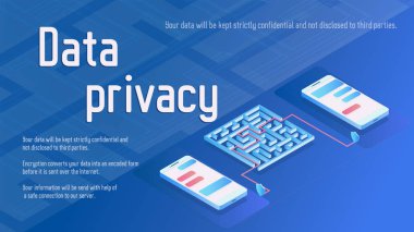 Data privacy security isometric vector illustration with two phones