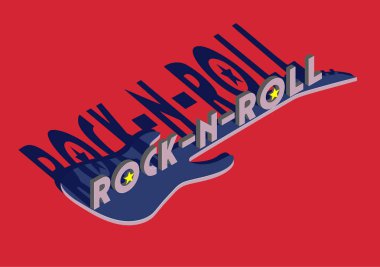 Rock and Roll gitar isomteric logo poster farklı projeler için