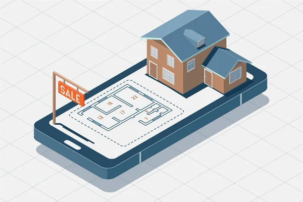 Casa Venta Concepto Ilustración Isométrica Vectorial Ilustración Isométrica Del Estado — Vector de stock