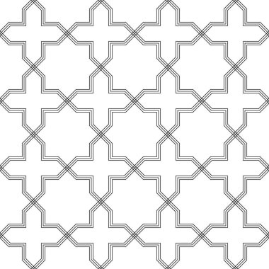 Soyut geometrik desen ince düz hatları geçiş ile. Gri renkli şık doku. Seamless doğrusal modeli. Arapça çini vektör, pentagonal arka plan sanat