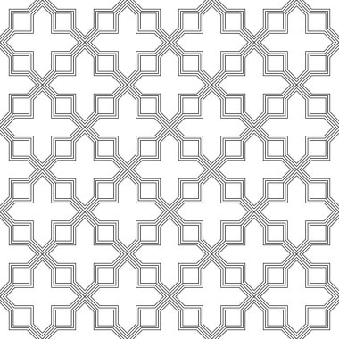 Soyut geometrik desen ince düz hatları geçiş ile. Gri renkli şık doku. Seamless doğrusal modeli. Arapça çini vektör, pentagonal arka plan sanat