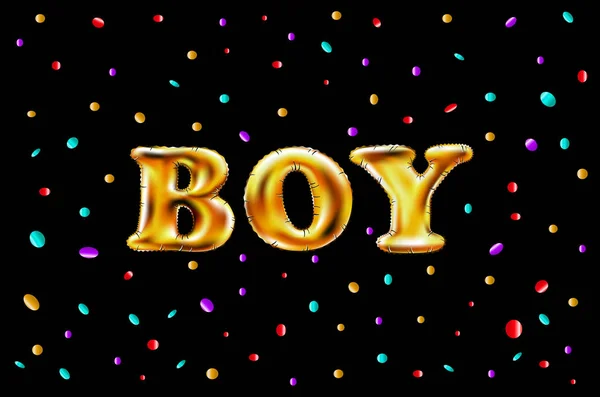 金色字母男孩闪闪发亮的金属气球 生日快乐字符 五彩纸屑背景 矢量艺术 — 图库矢量图片
