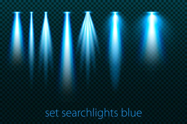 Набор Неоновых Прожекторов Прозрачном Фоне Яркое Освещение Прожекторами Прожектор Синий — стоковый вектор