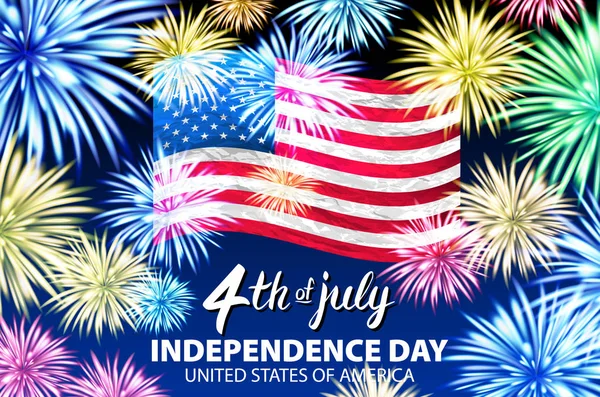 Bağımsızlık Günü Kutlamaları Havai Fişek Amerikan Bayrağı Ile Arka Plan — Stok Vektör