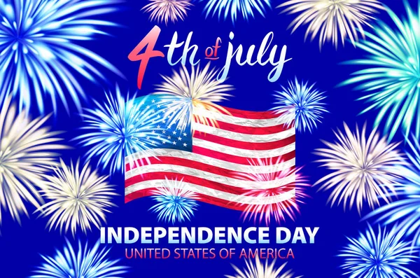 United States Independence Day Holiday 4 July Banner Greeting Card Flat Vector Illustration fireworks