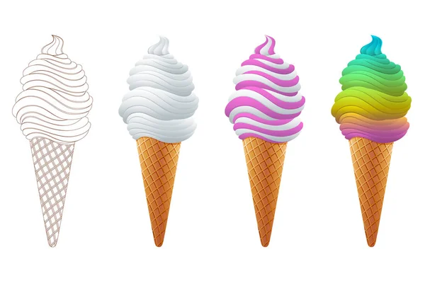おいしいアイスクリーム バニラ ワッフル カップで ベクトル ストック画像 アート — ストックベクタ