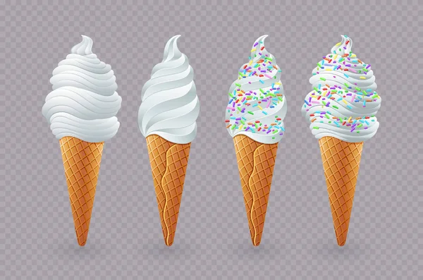 Sabroso Helado Con Vainilla Una Taza Gofres Imagen Stock Vectorial — Vector de stock