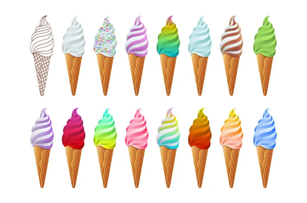 冰淇淋矢量采集 五颜六色的隔离贴纸 夏天手画刻字 — 图库矢量图片