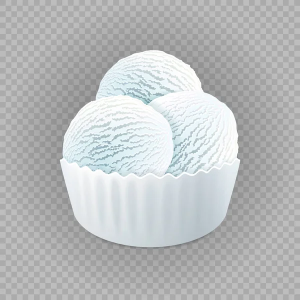 フローズン ヨーグルトやソフト つの白いボール アイス クリーム 透明な背景のベクトル アートに分離された空白の紙カップでバニラをミルクします — ストックベクタ