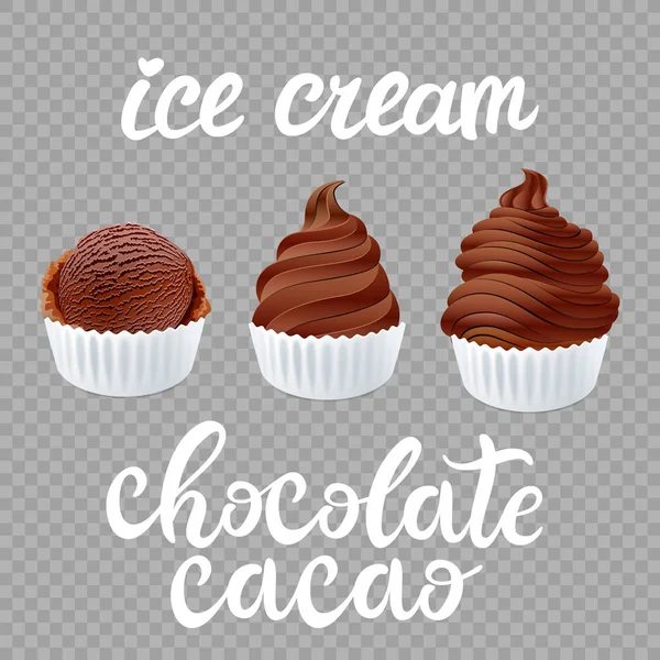 ベクトル透明な背景美術のカカオ チョコレート アイス クリーム スクープからトップの設定 — ストックベクタ